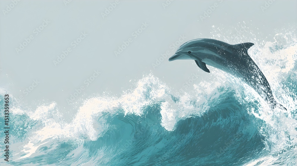 Fototapeta premium Dolphin jumping over a wave, sleek shape