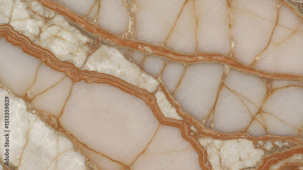Full-frame 2D slab of Breccia Oniciata with peach and honey-toned flowing vein structure. Full-frame 2D slab of Breccia Oniciata with peach and honey-toned flowing vein structure.