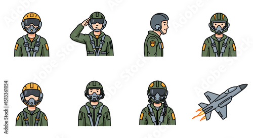 Cartoon Fighter Pilots and Jet Plane Illustrations