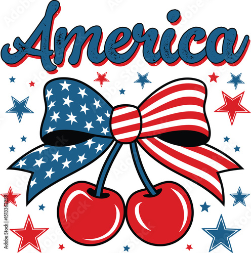 Patriotic Cherry Bow Illustration