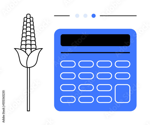 Corn stalk alongside calculator emphasizing farm cost analysis, crop planning, and agribusiness budgeting. Ideal for agriculture, finance, productivity, economy, farming, sustainability simple
