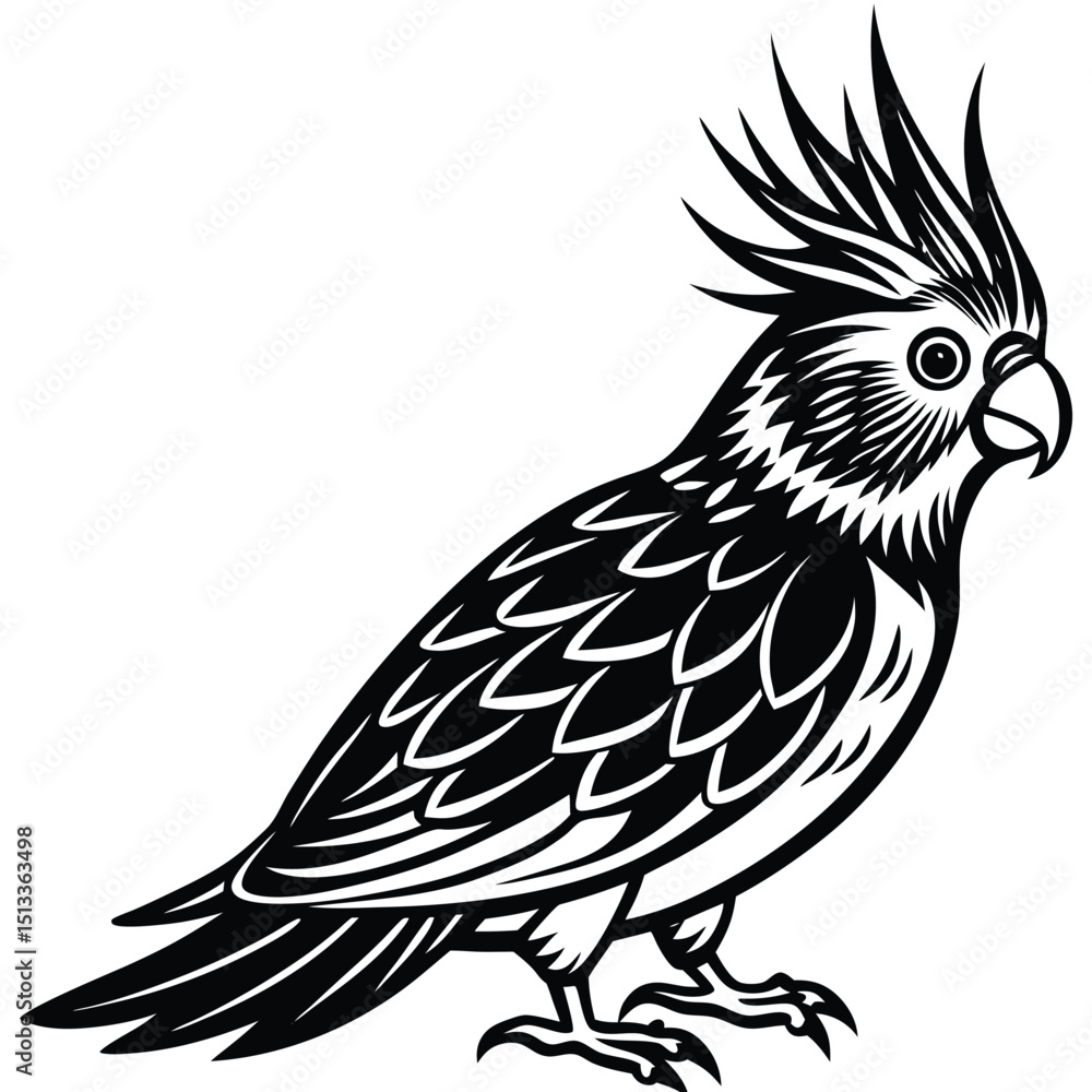 Fototapeta premium Black and yellow macaw vector illustration of a bird, eagle, and parrot with wings flying