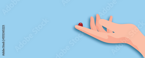 Hand with drop of blood for blood test or blood donation papercut background for template, presentation and poster web design, blood sample Concept, medical illustration healthcare  backdrop 