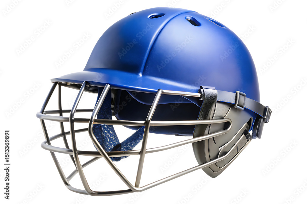Naklejka premium blue cricket helmet with protective grill isolated on a white background PNG. GENERATIVE AI