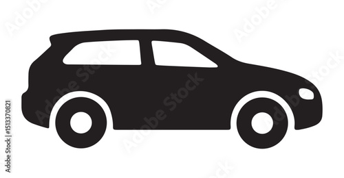 Black Hatchback Car Silhouette Side View Icon. Compact Crossover Vehicle Profile Graphic.