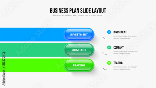 Product Innovation 3 Element Infographic Frame Layout. Financial Planning Three Step Diagram Slideshow Design. Consulting Portfolio Presentation Template Vector Illustration.