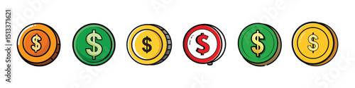 Dollar Sign Icon on Coin Representing Finance, Cash, and Economy