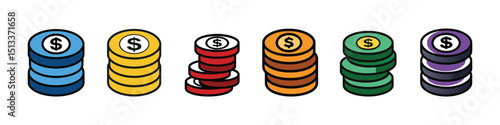 Stack of Dollar Coins Icon Representing Wealth, Finance, and Earnings