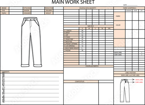 PANT SPEC SHEET ILLUSTRATION FOR FASHION DESIGN