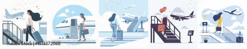 vector of a woman boarding a plane