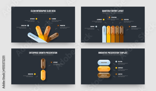Digital Portfolio 4 5 2 3 Element Infographic Frame Layout Bundle. Financial Launch Four Five Two Three Step Diagram Slide Template Vector Illustration Collection.