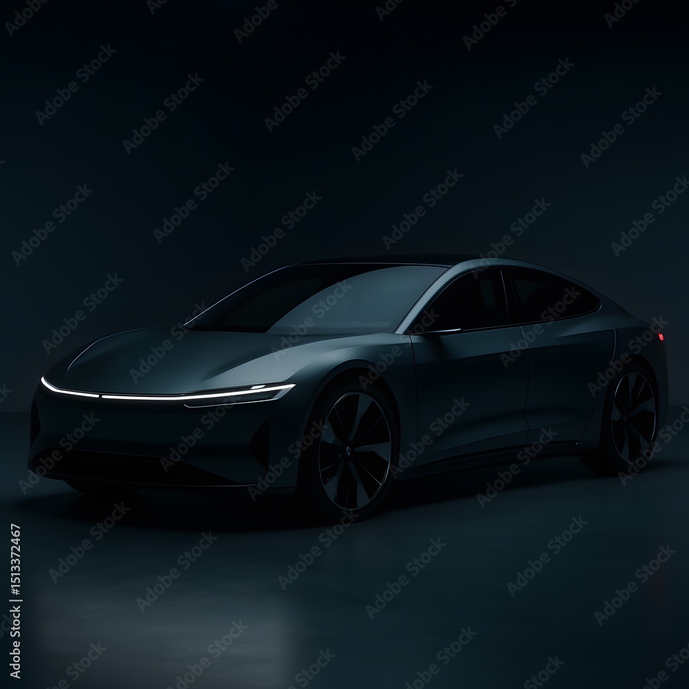 Futuristic concept car under moody studio lighting sleek electric vehicle design Futuristic concept car under moody studio lighting sleek electric vehicle design