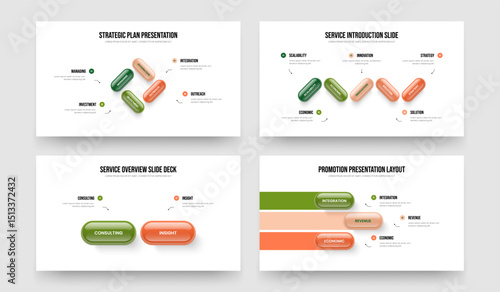 Project Portfolio Four Five Two Three Step Diagram Slideshow Layout Vector Illustration Bundle. Advertising Performance 4 5 2 3 Option Infographic Slide Template Collection.