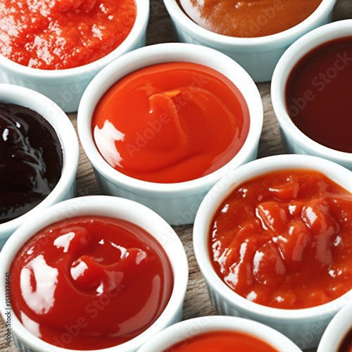 Barbecue sauces or condiments in bowls