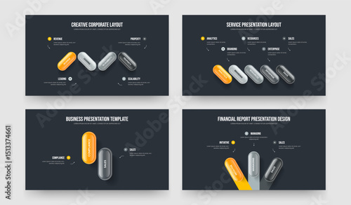 Marketing Insight Four Five Two Three Option Infographic Slideshow Design Vector Illustration Bundle. Sales Solution 4 5 2 3 Element Diagram Slide Template Set.