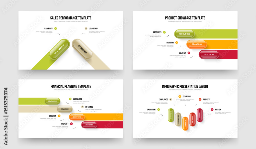 Fototapeta premium Digital Innovation 2 3 4 5 Step Infographic Slide Layout Set. Service Solution Two Three Four Five Element Diagram Presentation Template Vector Illustration Bundle.