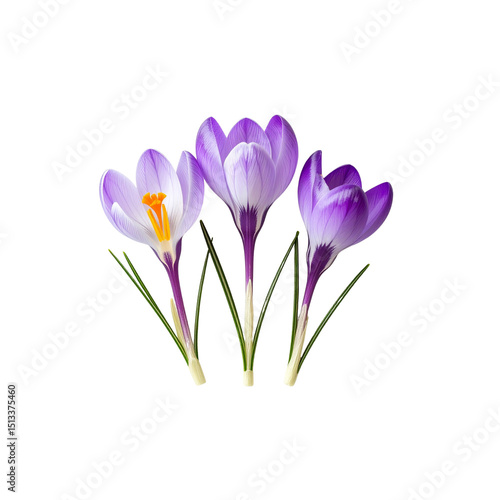 Wallpaper Mural Three purple crocus flowers isolated on life shot on transparent background Torontodigital.ca