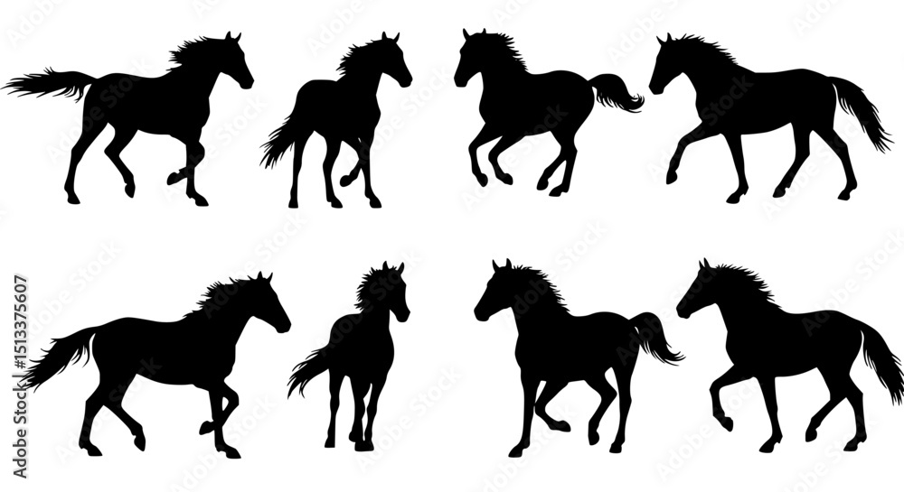 Fototapeta premium Set of horse silhouettes isolated on transparent background