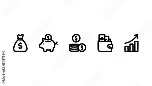 Financial icons set silhouette isolated on transparent background