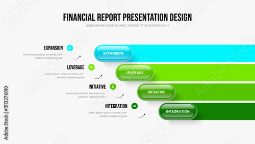 Business Planning Presentation Layout Vector Illustration. Corporate Overview 4 Option Infographic Frame Design. Financial Growth Four Element Diagram Slideshow Template.