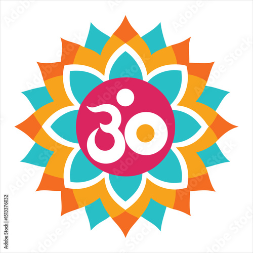 flat color om symbol burst mandala design