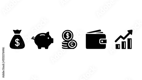 Financial icons set silhouette isolated on transparent background