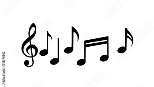 Musical notes silhouette treble clef isolated on transparent background