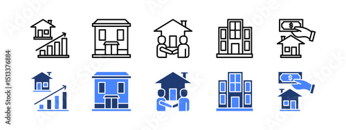 Real estate icon set with invesment, comercial , deal, Apartments and payment.