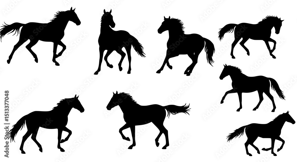 Obraz premium Set of horse silhouettes isolated on transparent background