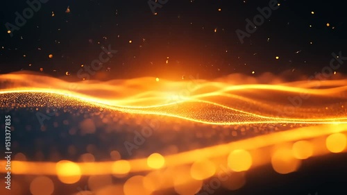 Golden glittering particles wave motion background loop for luxury events and presentations