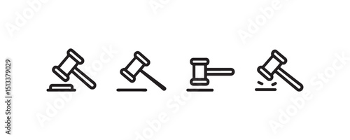 Set of four gavel icons representing justice and law concepts.