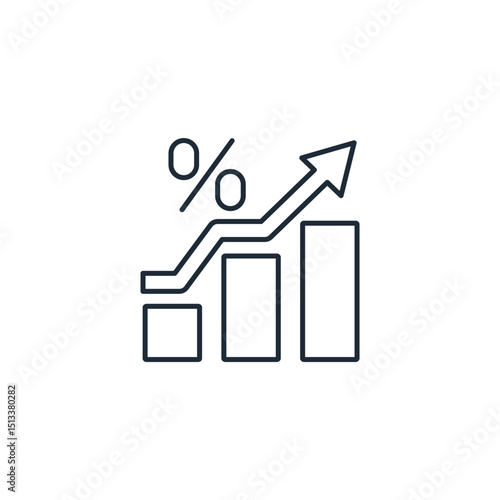 Growth chart with percentage.Vector linear icon illustration isolated on white background.