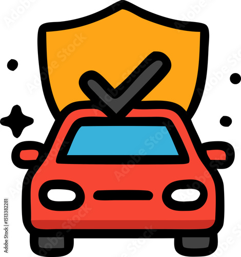 Car Insurance: A vibrant illustration of a car, protected by a shield and a checkmark, symbolizing security, coverage, and peace of mind. Perfect for insurance themes.