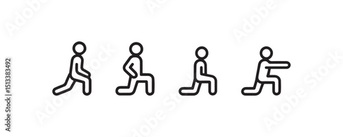 Icon set displaying lunge exercise sequence in minimalist black line style.