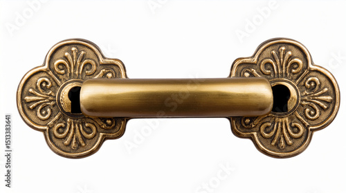 Ornate antique brass keyhole plate isolated on white