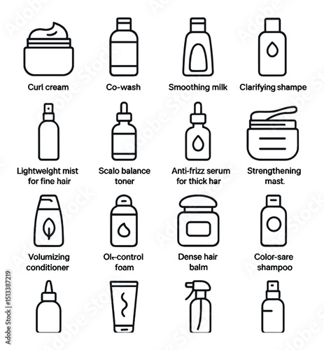 Hair care product icon collection in flat style. beauty, grooming, and cosmetics icons
