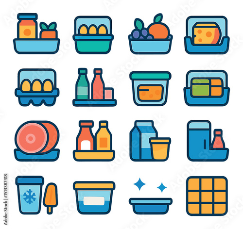 Food storage flat icon collection: organization, kitchen, and pantry essentials set
