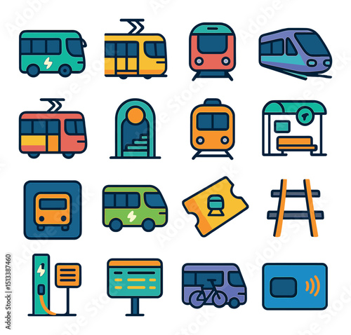 Transportation icon collection featuring flat, colorful and vibrant designs for travel apps