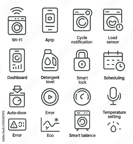 Smart home appliance linear style icon collection. device, automation, control symbols set