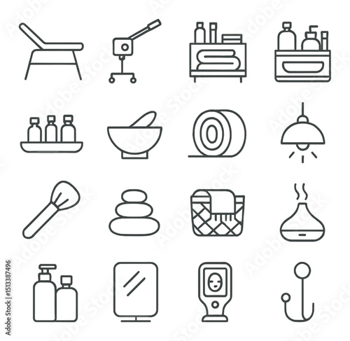 Spa and wellness linear style icon collection for relaxation and self-care themes