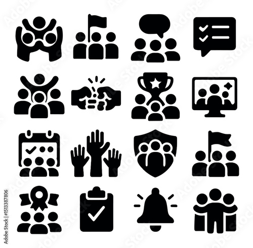 Team-building and collaboration icon collection, silhouette style for teamwork designs