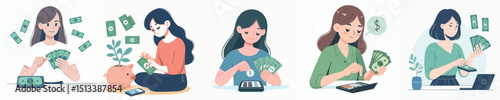 vector of a woman counting money