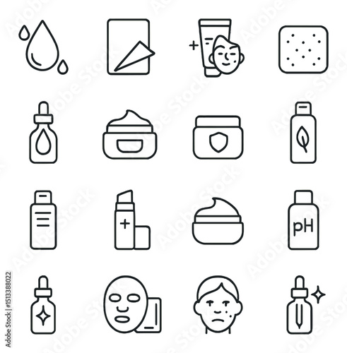 Skincare and beauty linear icon collection. cosmetic and wellness icons set