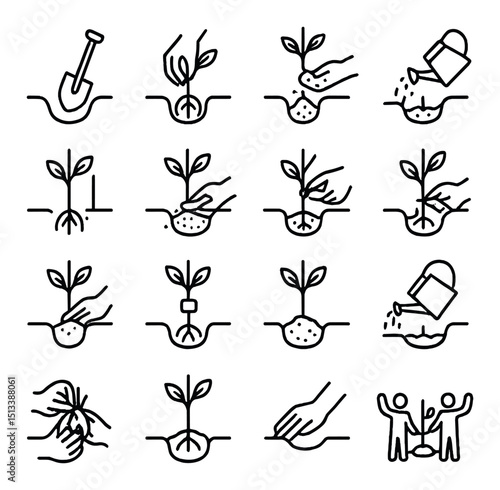 Gardening and planting linear icon collection. horticulture and agriculture symbols set