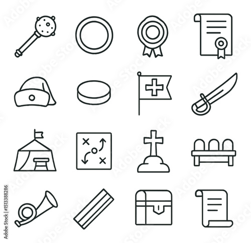 Medieval and historical icon collection: linear style, vintage and period symbols