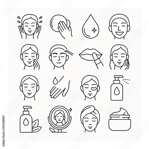 Beauty and skincare linear icon collection. spa, wellness and self-care symbols set