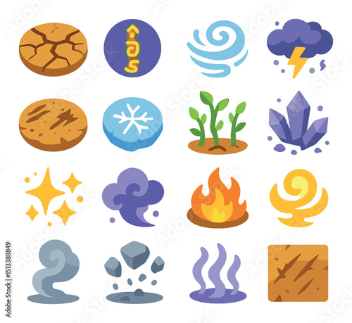 Nature elements flat icon collection. weather and environment symbols pack