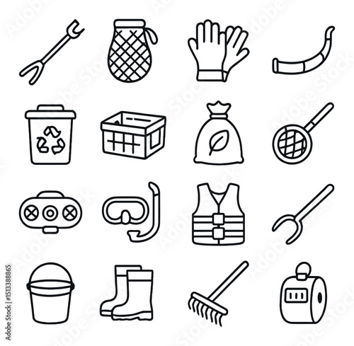 Gardening tools silhouette icon collection. garden, horticulture, agriculture essentials