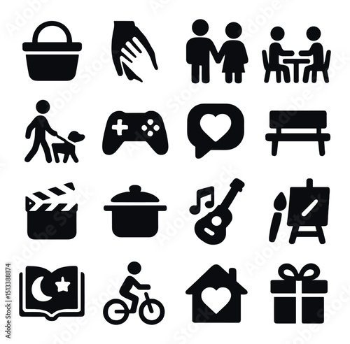 Community and leisure icon collection: flat design, social, lifestyle, and activity set