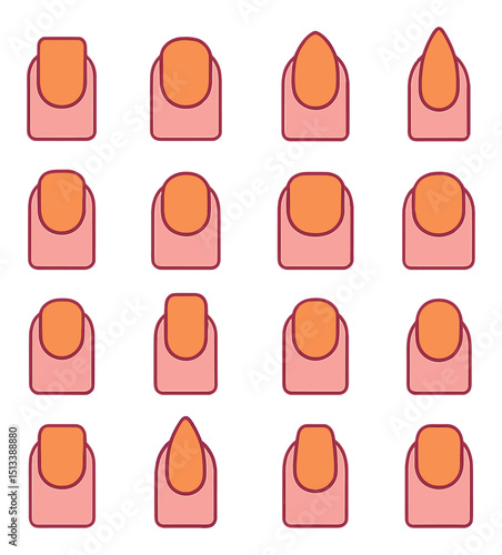 Nail care flat icon collection. manicure, pedicure, beauty and grooming symbols